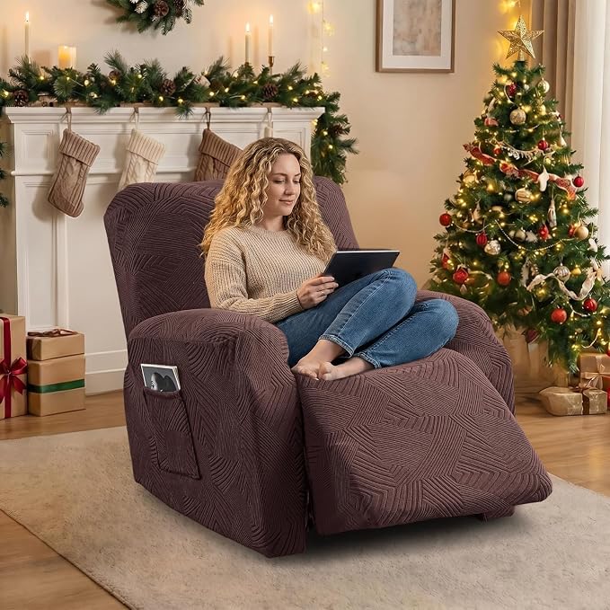 Recliner Chair Covers, 4-Piece Stretch Geometric Strokes Jacquard Reclining - Image 5