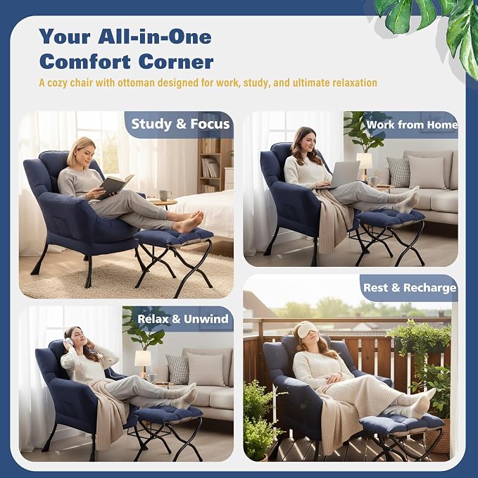Lazy Chair with Ottoman, Large Accent Chair with Ottoman and a Throw Pillow - Image 8