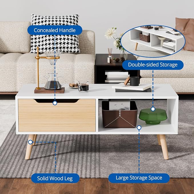 Cozy Castle Modern Coffee Table, Wooden Cocktail Table - Image 3