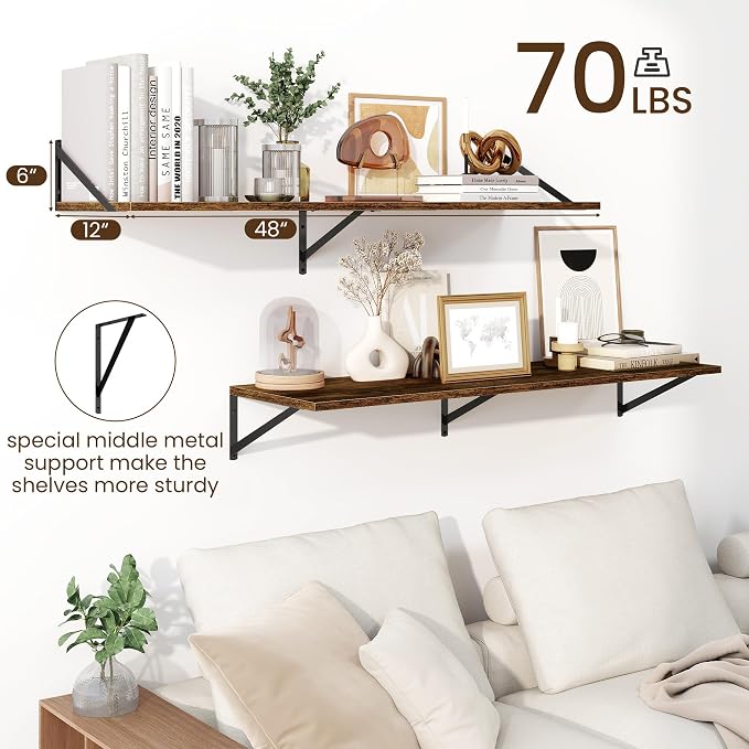 Fun Memories Floating Shelves for Wall, 12 Inch Deep Floating Shelves Set of 2 - Image 3