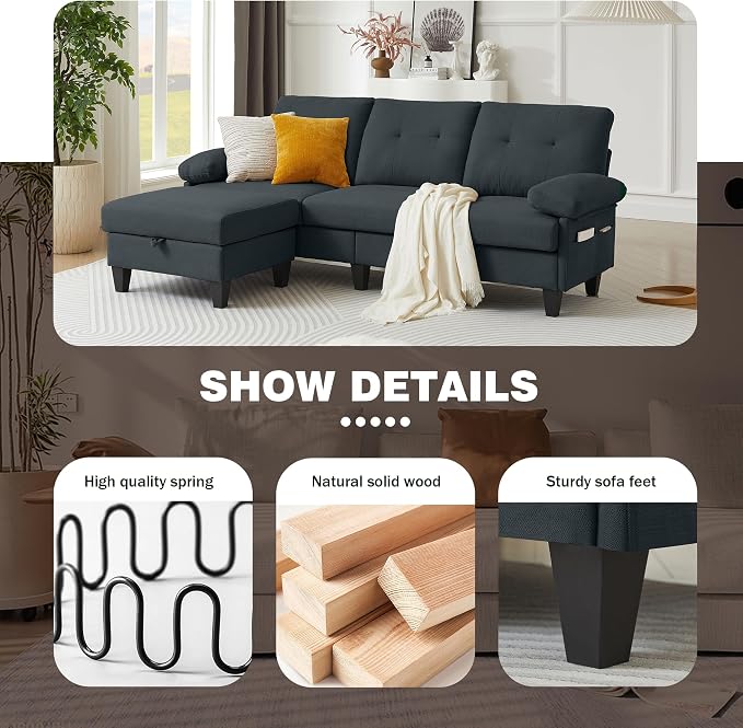 84" Convertible Sectional Sofa, Deep 3-Seater L Shaped Sectional Couch - Image 3