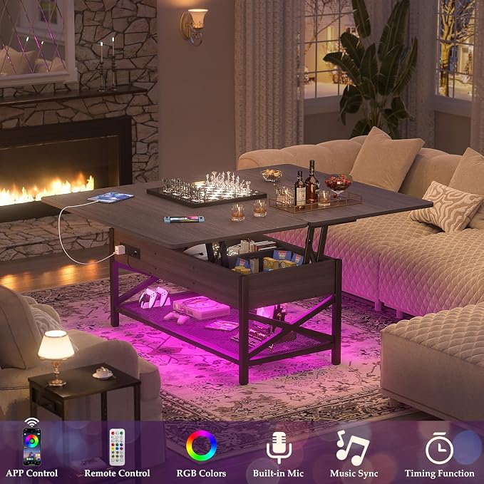 Aheaplus Coffee Table Lift Top Multi-Function Coffee Table Converts to Dining - Image 3