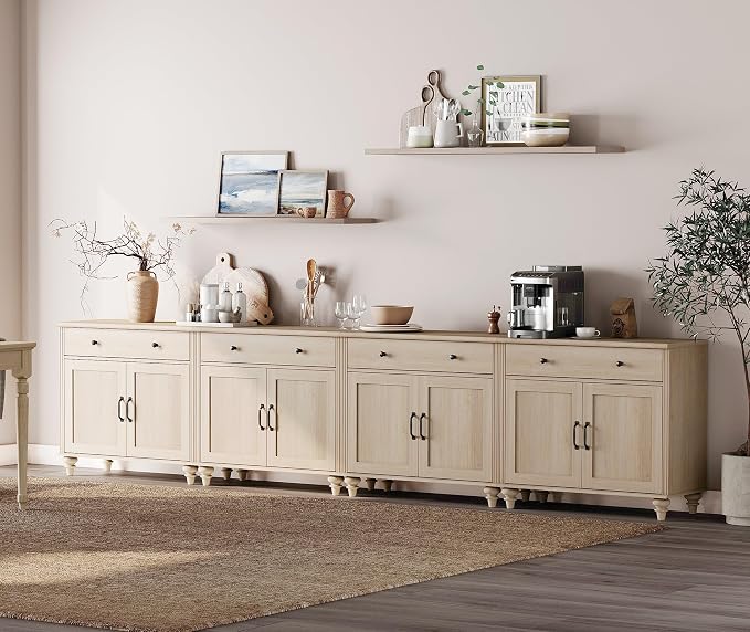 WAMPAT Buffet Cabinet with 8 Doors and 4 Drawers, Large Coffee Bar Table Wood - Image 3