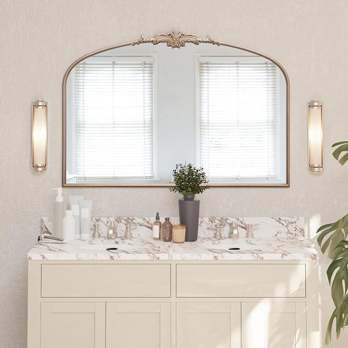 Besdomus Large Arched Vintage Mirror: 48"x33" French Oversize Champagne Gold - Image 4