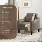 Accent Chair for Living Room Modern Linen Upholstered Armchair Side Wooden - Image 9