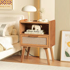 Lerliuo Rattan Nightstand with Charging Station, Side Table with Drawer - Image 4