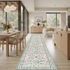 PLHXFR 2.6x14 Washable Runner Rug：Floral Indoor Kitchen Carpet Green Beige | - Image 4