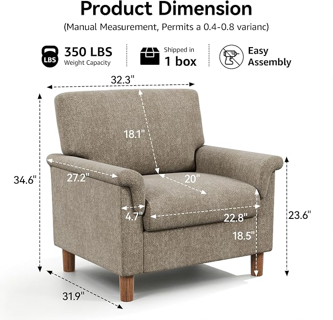 Mid Century Modern Accent Chair, Chenille Comfy Living Room Arm Chairs - Image 2