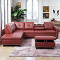 97.5" Red L Shaped Couch Set Leather, Modular Sectional Couches by Topcomfy