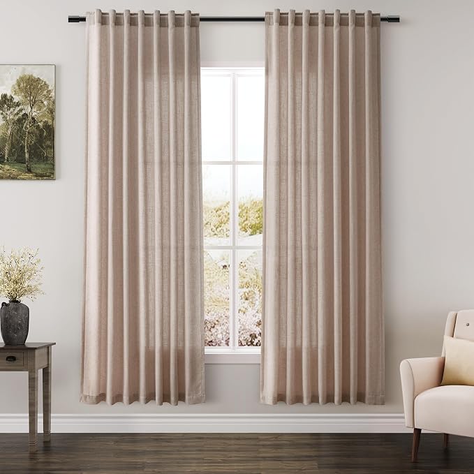 Oatmeal Semi Sheer Curtains 72 Inches Long 2 Panels Set by Nanspring