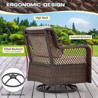 6 Pieces Wicker Patio Furniture Set Conversations Sets, 2 Outdoor 360° Swivel - Image 4