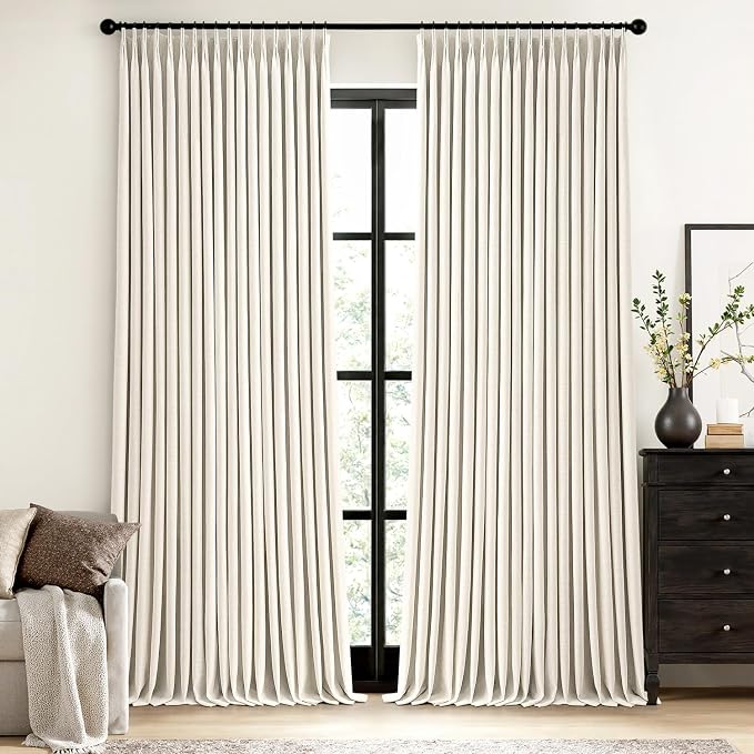 MIULEE Natural Extra Wide Pinch Pleated Blackout Curtains 60x90 Inches | Memory by MIULEE