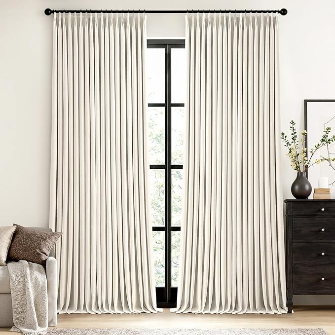 MIULEE Natural Extra Wide Pinch Pleated Blackout Curtains 60x84 Inches | Memory by MIULEE