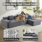 119'' Modular L-Shaped Boneless Sectional, Corduroy Deep Seat Cloud Sectional - Image 3