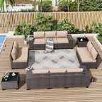 ALAULM 12 Pieces Outdoor Patio Furniture Set Sectional Sofa Sets Brown PE by ALAULM