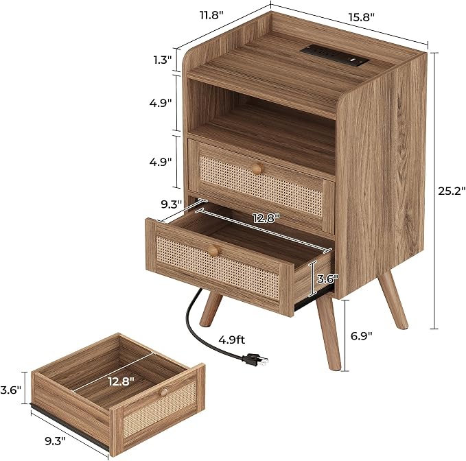 SUPERJARE 2 Drawer Night Stand - Image 3