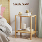 Bamworld Side Table Nature Rattan Night Stand Glass End Table 2-Tier - Image 4