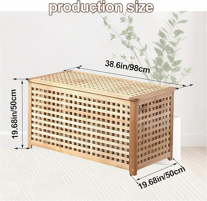 Solid Wood Entryway Bench with Storage, Large storage chest with Removable Bag - Image 2