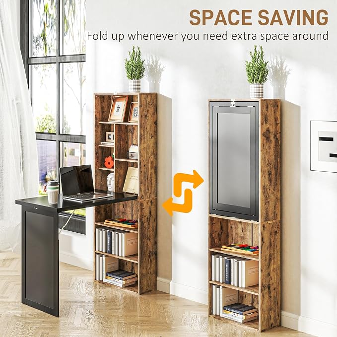 HOMCOM Foldable Convertible Writing Table, Wall Mounted Space-Saving Computer - Image 4
