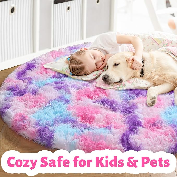 Amdrebio Pink Blue Purple Small Round Circle Rug 3Ft - Image 2