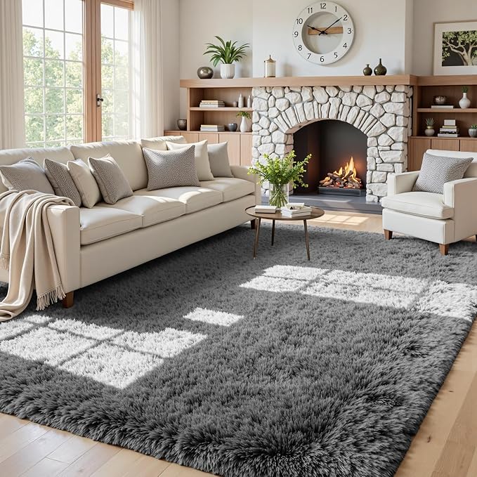 5x8 Fluffy Shag Area Rugs for Living Room Bedroom: Soft Carpet Light Gray | by CarpetAddColortoYourLife