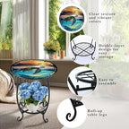 Cinnvoice Outdoor Side Table Round Small Mosaic Patio Accent Indoor End Plant - Image 4
