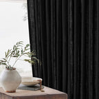 Black Pinch Pleated Linen Semi Sheer Curtains 45 Inch Length 2 Panels Set | - Image 6