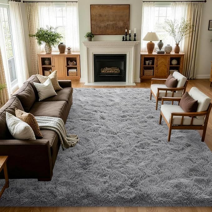 10x14 Extra Large Grey Fluffy Area Rug Non-Slip by ModernHomeDecor