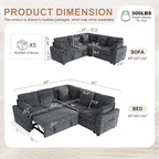 Hanherry Sectional Couch with Pull Out Sofa Bed, Corduroy Sleeper Sofa with 2 - Image 2