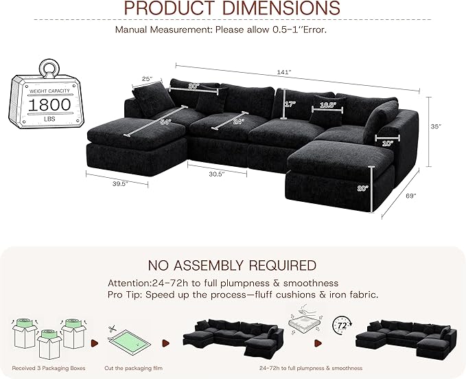 GRUSIGN 141'' Oversized Boneless Cloud Couch - Image 2