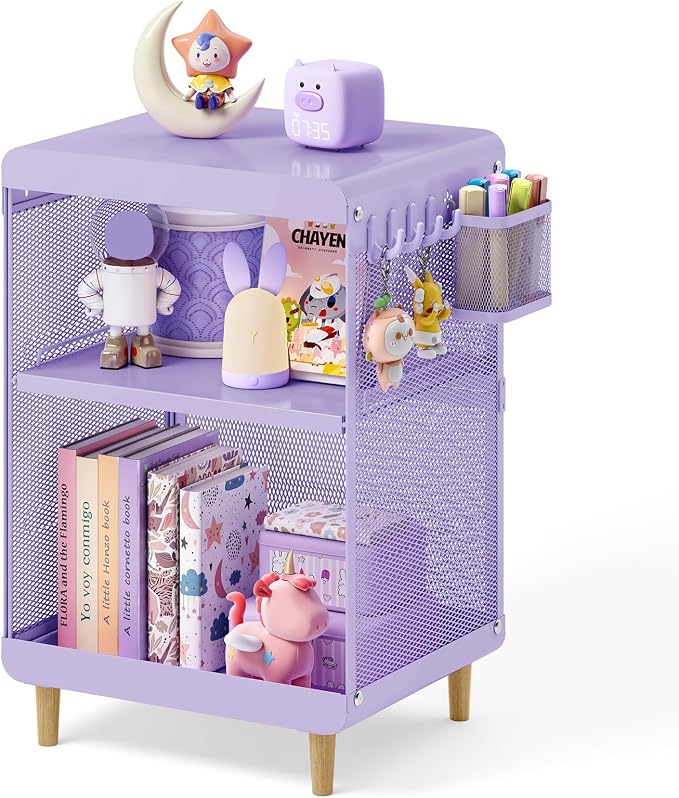 SYKIARIOL Kids Nightstand for Girls, Metal Bedside Table by SYKIARIOL