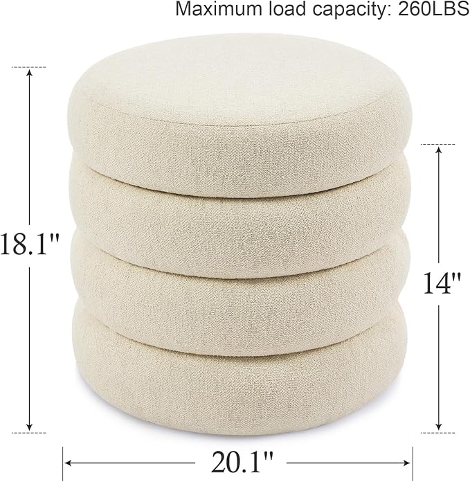 Flouki 19.5" Storage Ottoman Round, Vanity Stools - Image 3