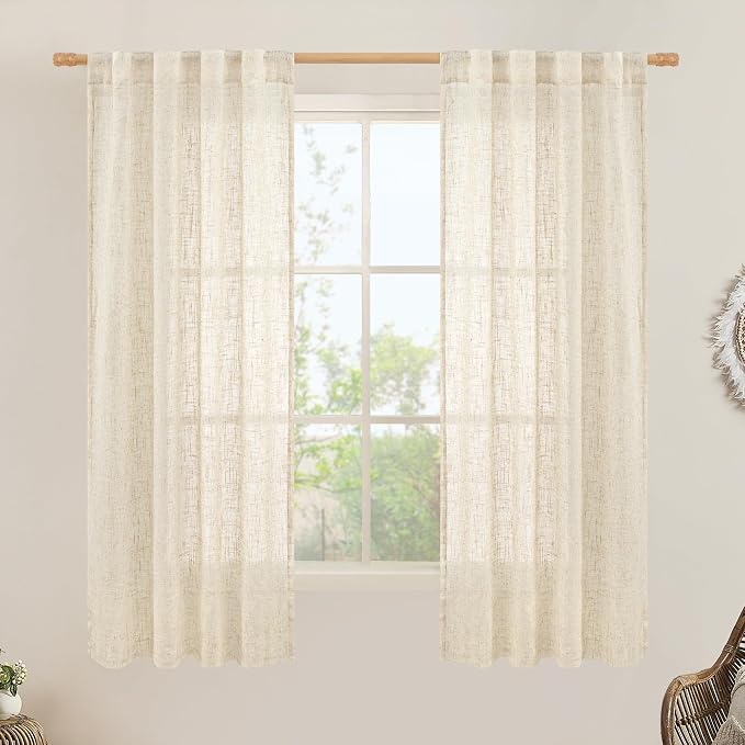 Faux Linen Window Curtains 63 inches Long by LAMIT