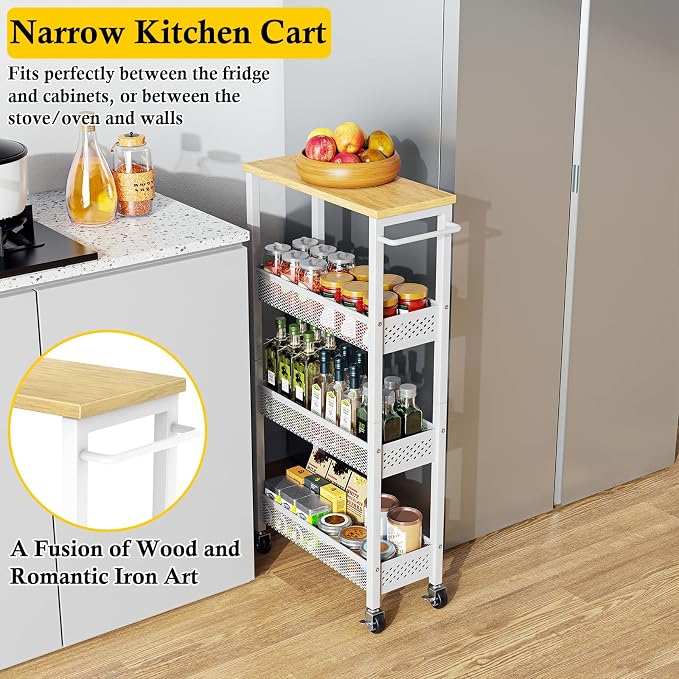 OKZEST Utility Slim Storage Cart, 4 Tier Small Rolling Kitchen Laundry Room Cart - Image 4