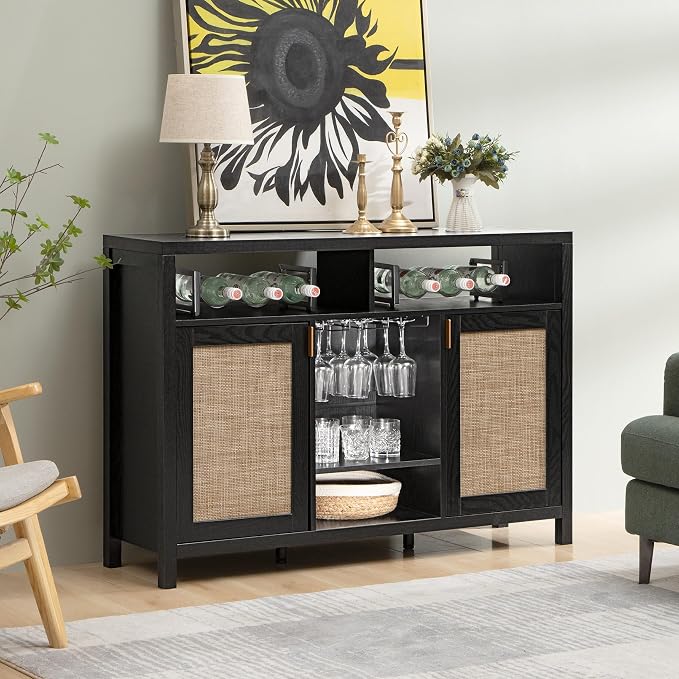 SICOTAS Rattan Coffee Bar Cabinet, Modern Liquor Cabinet - Image 2