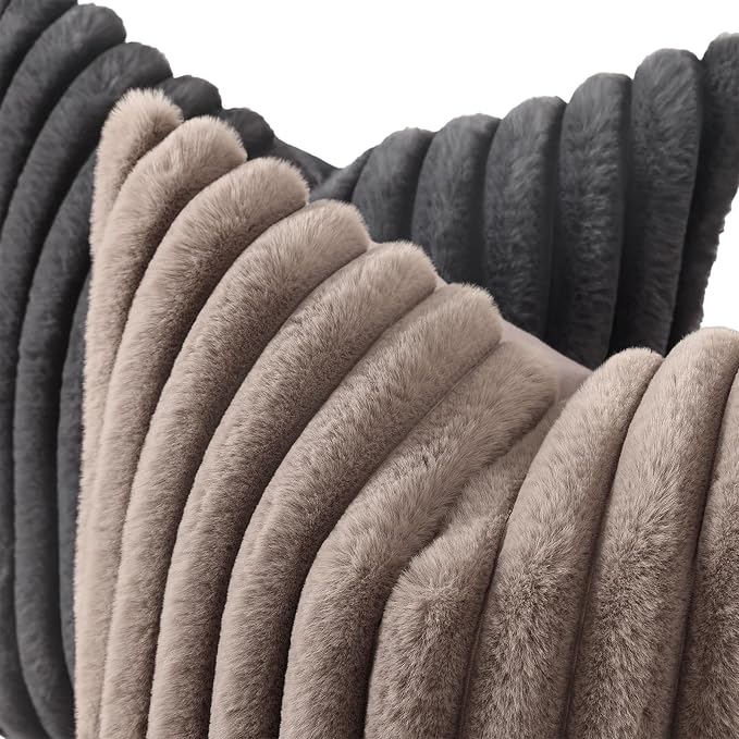 decorUhome Fall Faux Fur Throw Pillow Covers 22x22 Set of 2 Dark Grey | - Image 2
