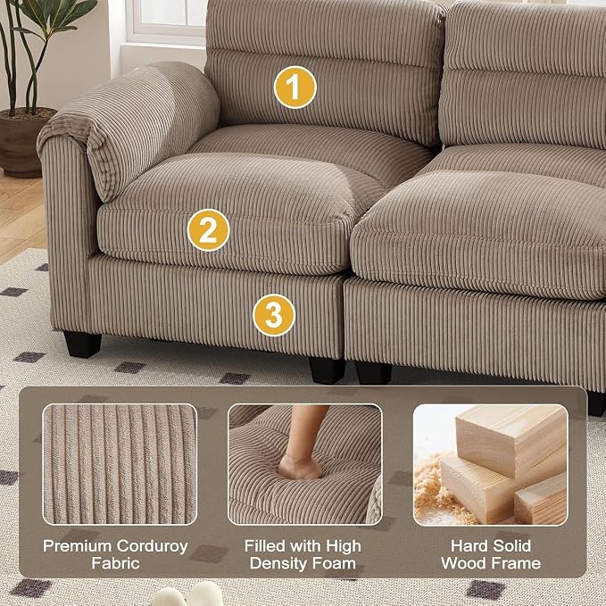 HAOMARKETS Corduroy 4-Piece Sofa Set, Upholstered Ottoman Set of 2, Loveseat - Image 3