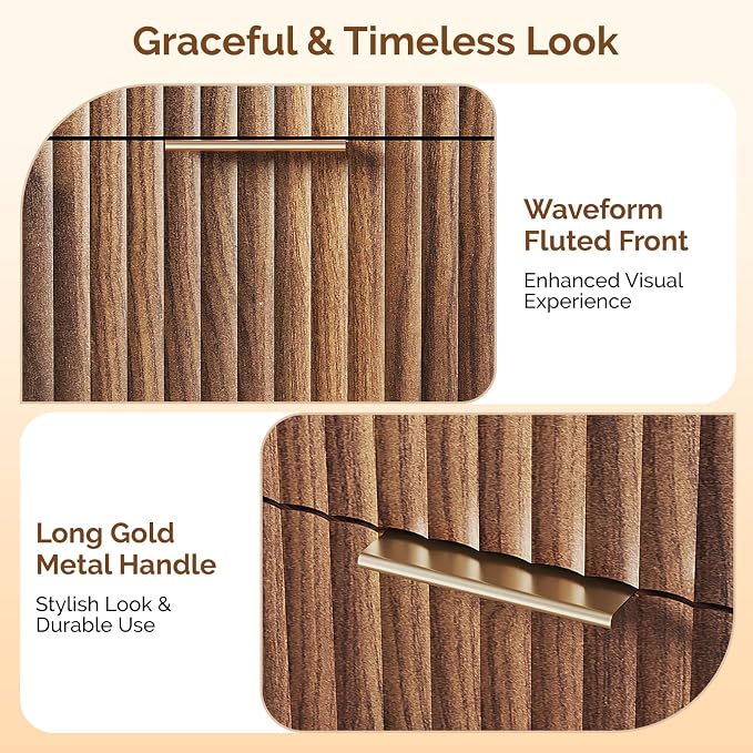 VINGLI Fluted Walnut Dresser 6 Drawer, Dark Brown Wood Dresser - Image 4