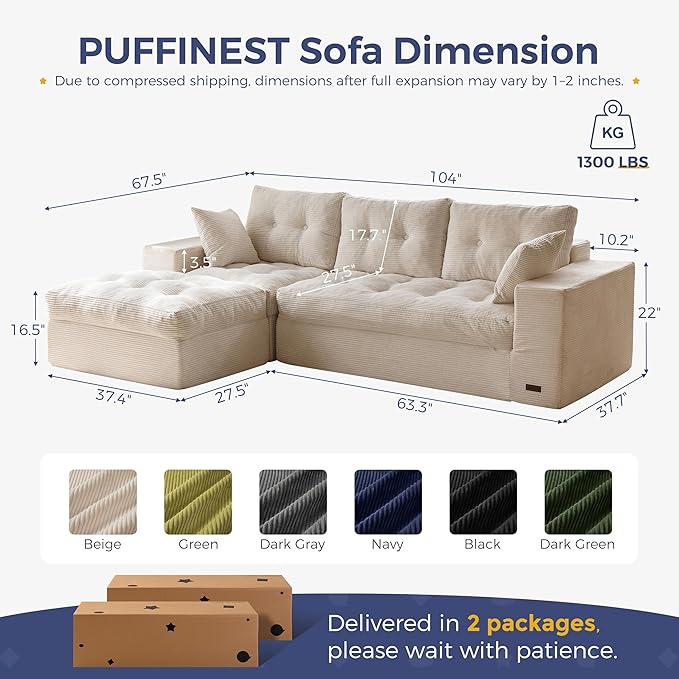 MAXYOYO 104" L Shaped Modular Sectional Sofa - Image 2
