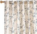 Extra Long Blue Vintage Floral Linen Curtains Farmhouse 2 Panels | Elisa Series by Lazzzy