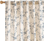 Extra Long Blue Vintage Floral Linen Curtains Farmhouse 2 Panels | Elisa Series by Lazzzy