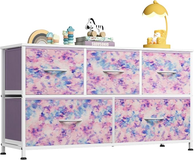 WLIVE Dresser for Bedroom with 5 Drawers, Wide Chest of Drawers, Fabric Dresser by WLIVE