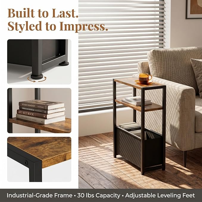 Leomonio Narrow Side Table, Slim End Tables - Image 3