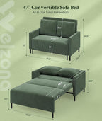 Welzona 47.2" Convertible Sofa Bed Couch, Comfy Corduroy Loveseat Sleeper Sofa - Image 2