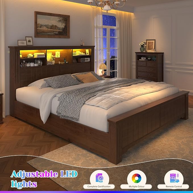 EnHomee Queen Bed Frame with Headboard and Storage, 4 Drawers and LED Built in - Image 6