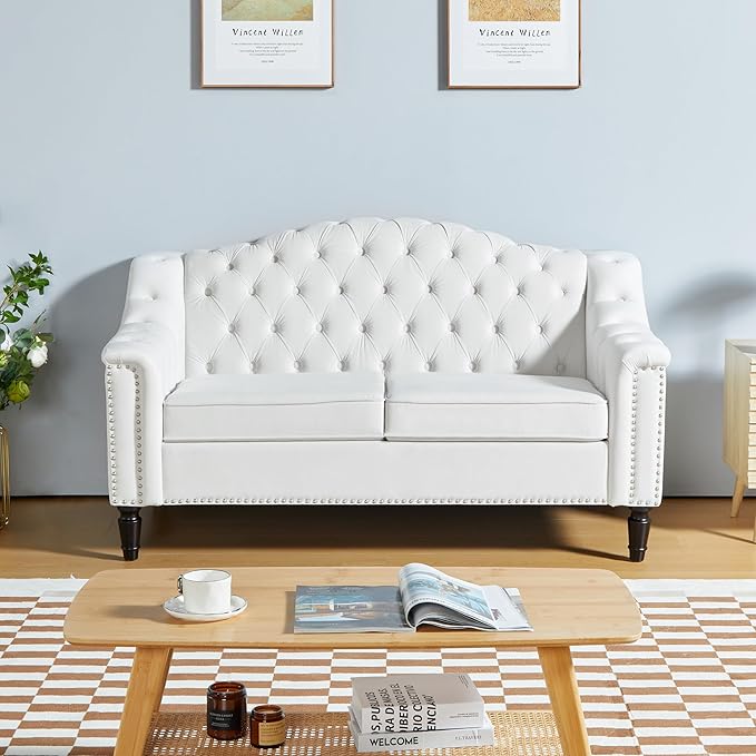 LEVNARY Chesterfield Loveseat Velvet, Upholstered Sofa by LEVNARY