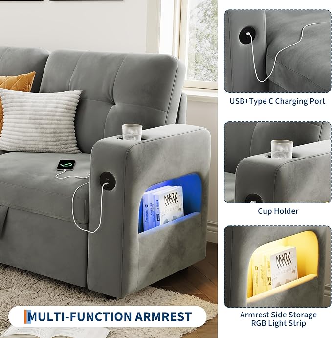 GarveeHome 84 Inch Sleeper Sofa Couch, L-Shaped Sofa, Convertible Pull Out Sofa - Image 3