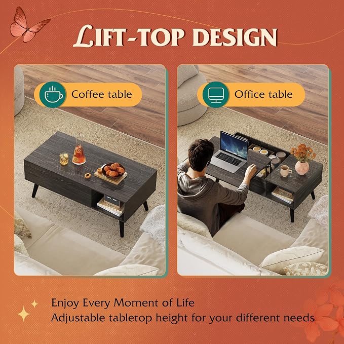 WLIVE Coffee Table for Living Room, Lift Top Coffee Table - Image 4