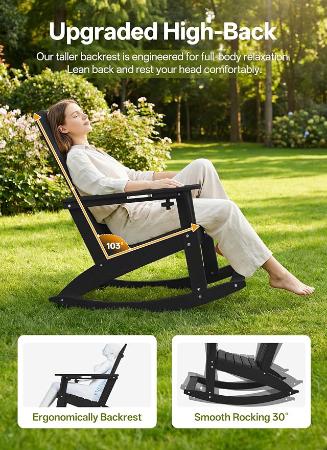 Outdoor Oversized Adirondack Rocking Chairs, All Weather HDPE Patio Rocking - Image 4