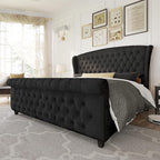 AMERLIFE King Size Platform Bed Frame, Velvet Upholstered Sleigh Bed by AMERLIFE